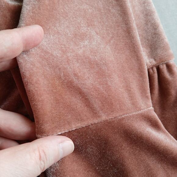 Divided Dusty Rose Velvet Dress size 4 long bell sleeves faux wrap waist tie - Picture 10 of 10